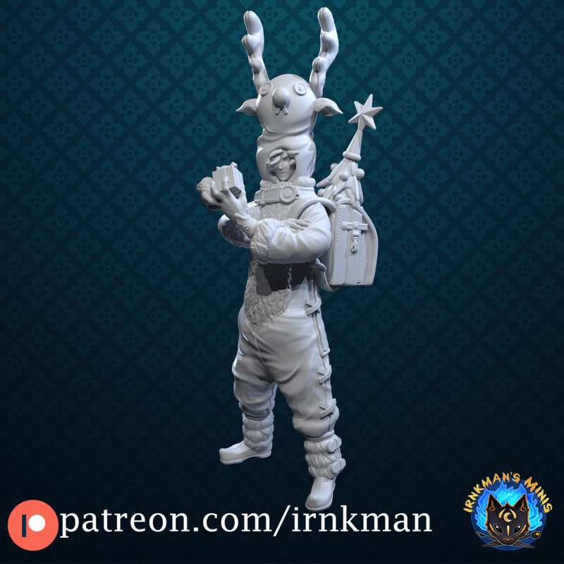 Drang in a reindeer suit from Irnkman Minis. Total height apx. 62mm. Unpainted resin miniature